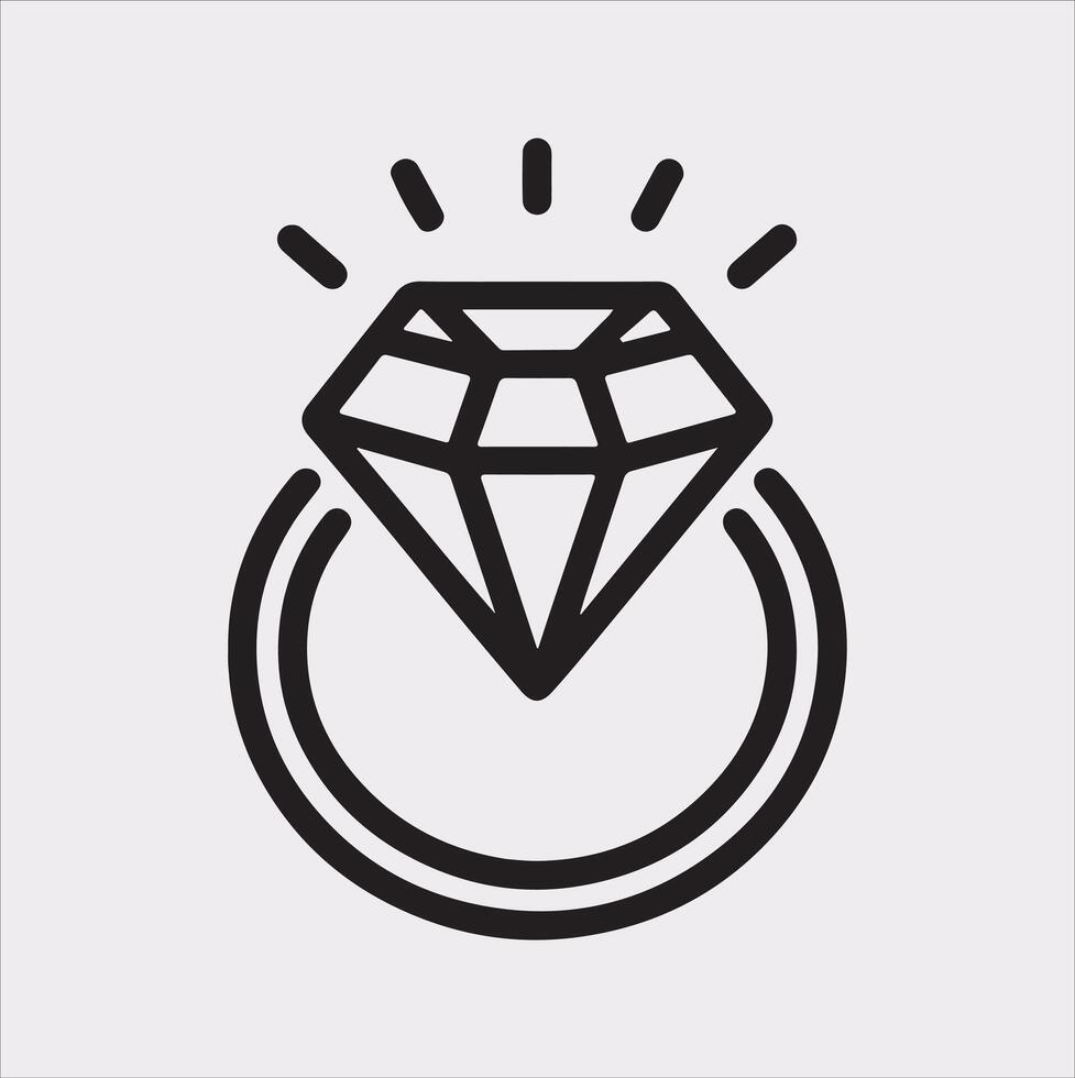 Diamond ring one line art silhouette on white background vector