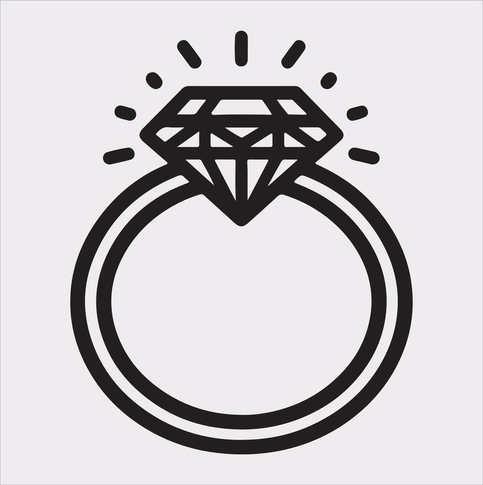 Diamond ring one line art silhouette on white background vector