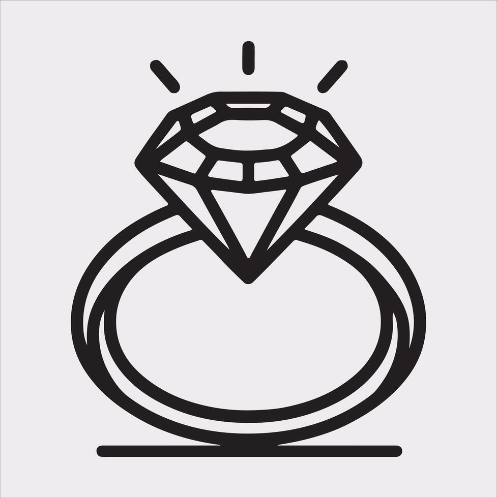 Diamond ring one line art silhouette on white background vector