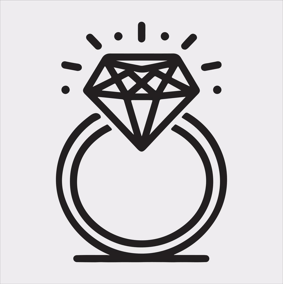 Diamond ring one line art silhouette on white background vector