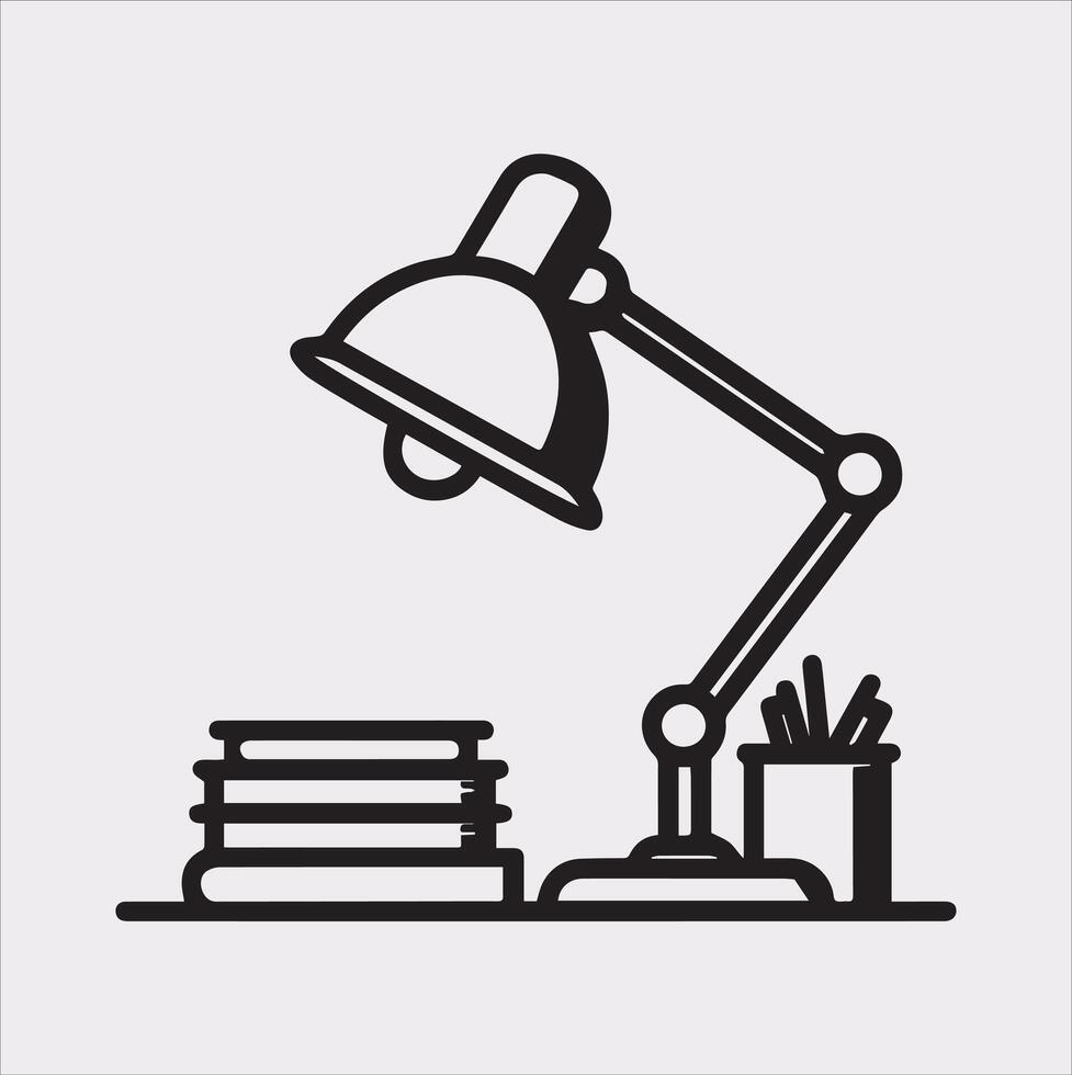 Desk lamp line Art silhouette on white background vector