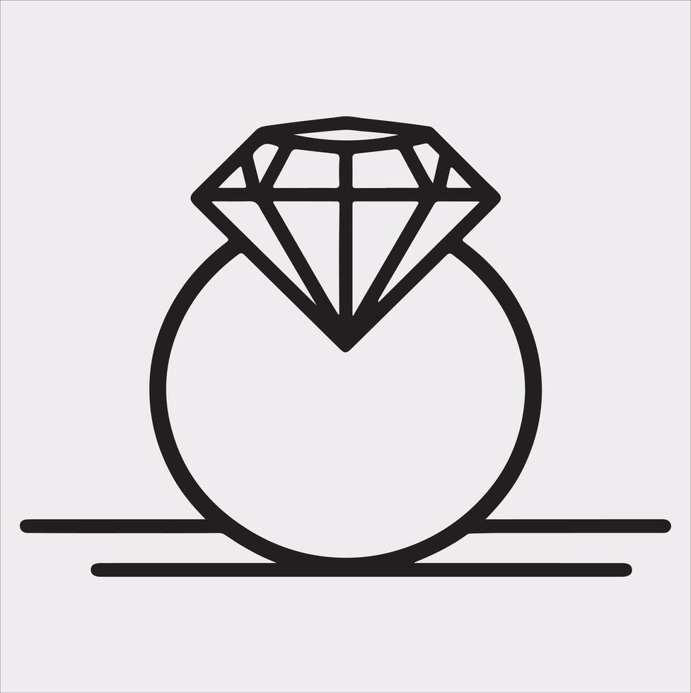 Diamond ring one line art silhouette on white background vector