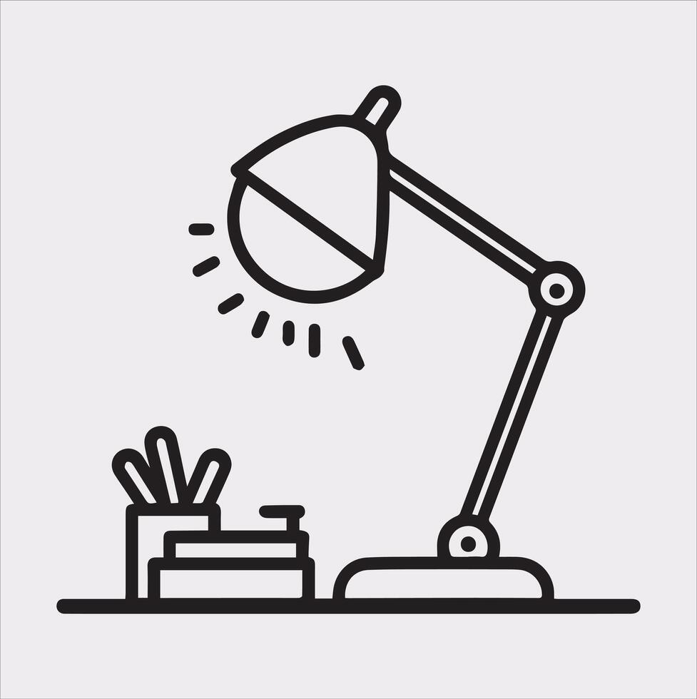 Desk lamp line Art silhouette on white background vector