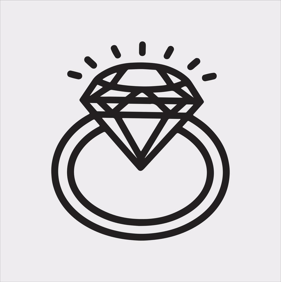 Diamond ring one line art silhouette on white background vector