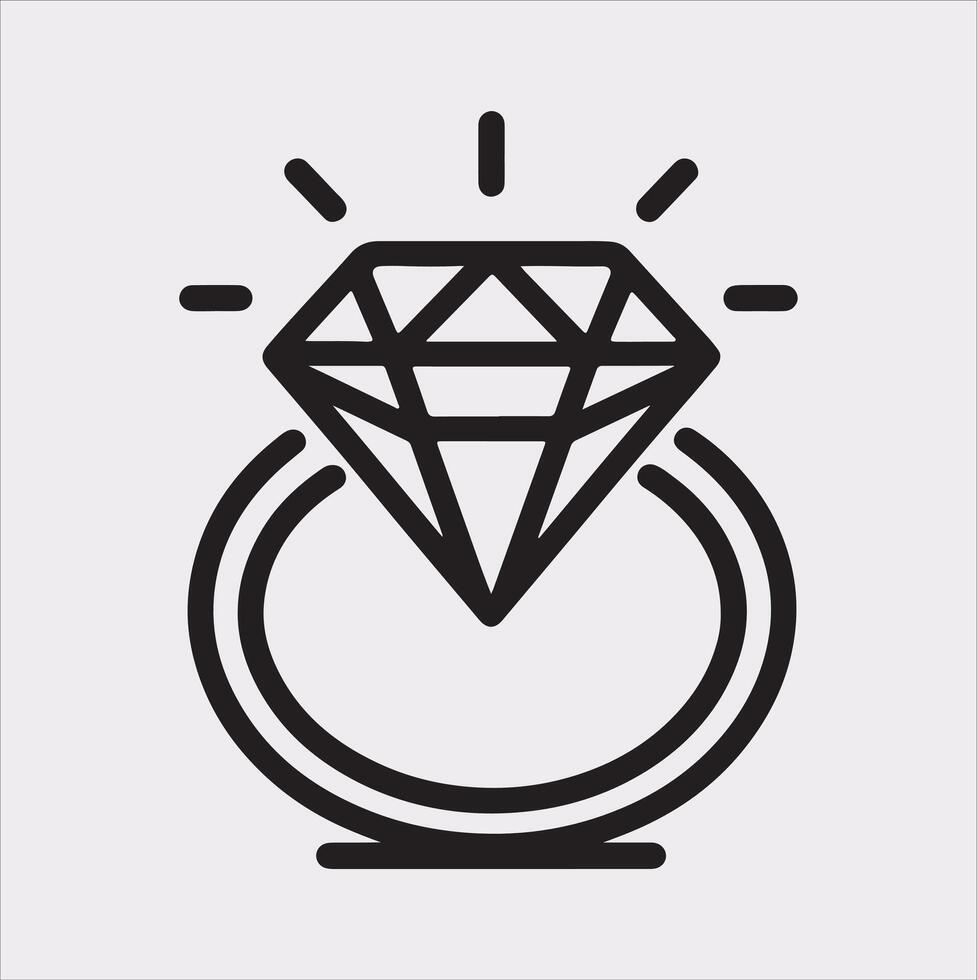 Diamond ring one line art silhouette on white background vector