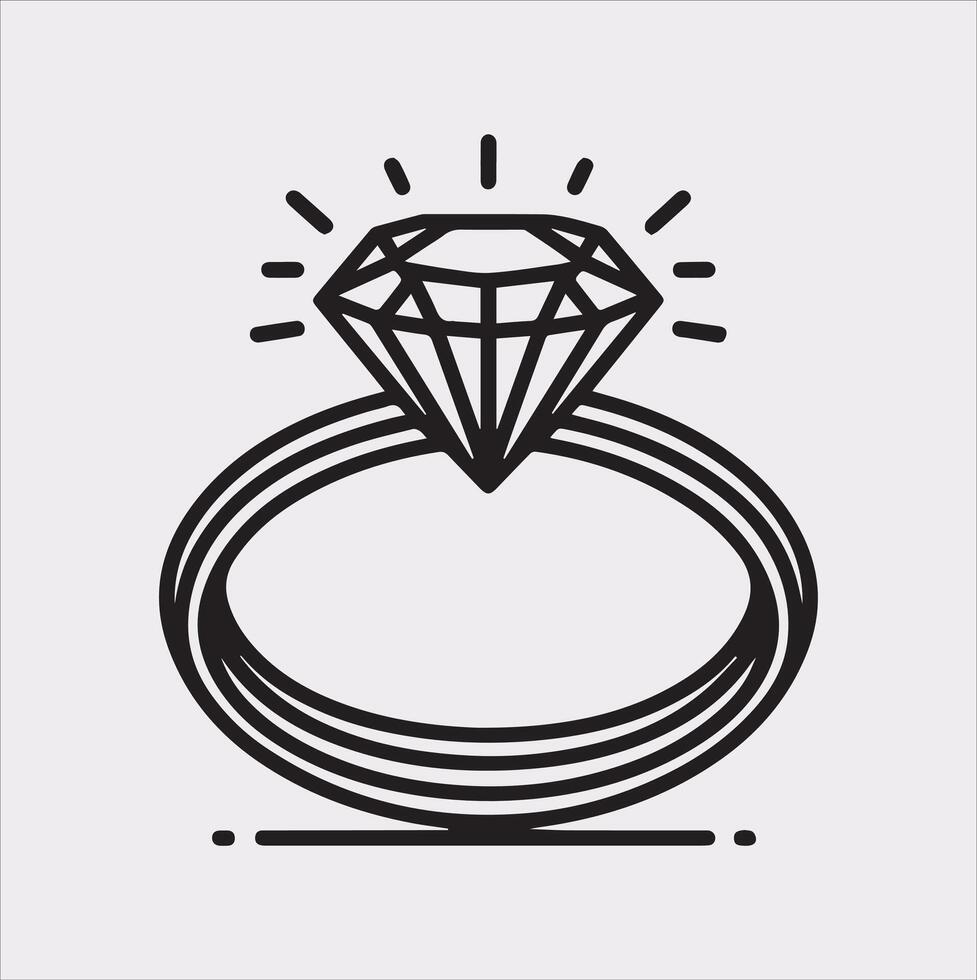 Diamond ring one line art silhouette on white background vector