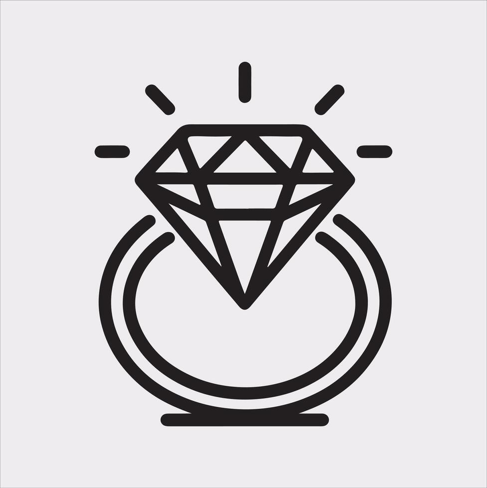 Diamond ring one line art silhouette on white background vector