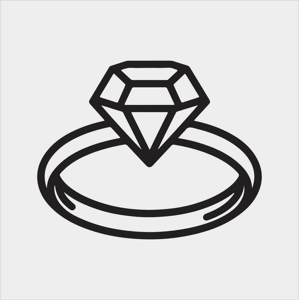 Diamond ring one line art silhouette on white background vector