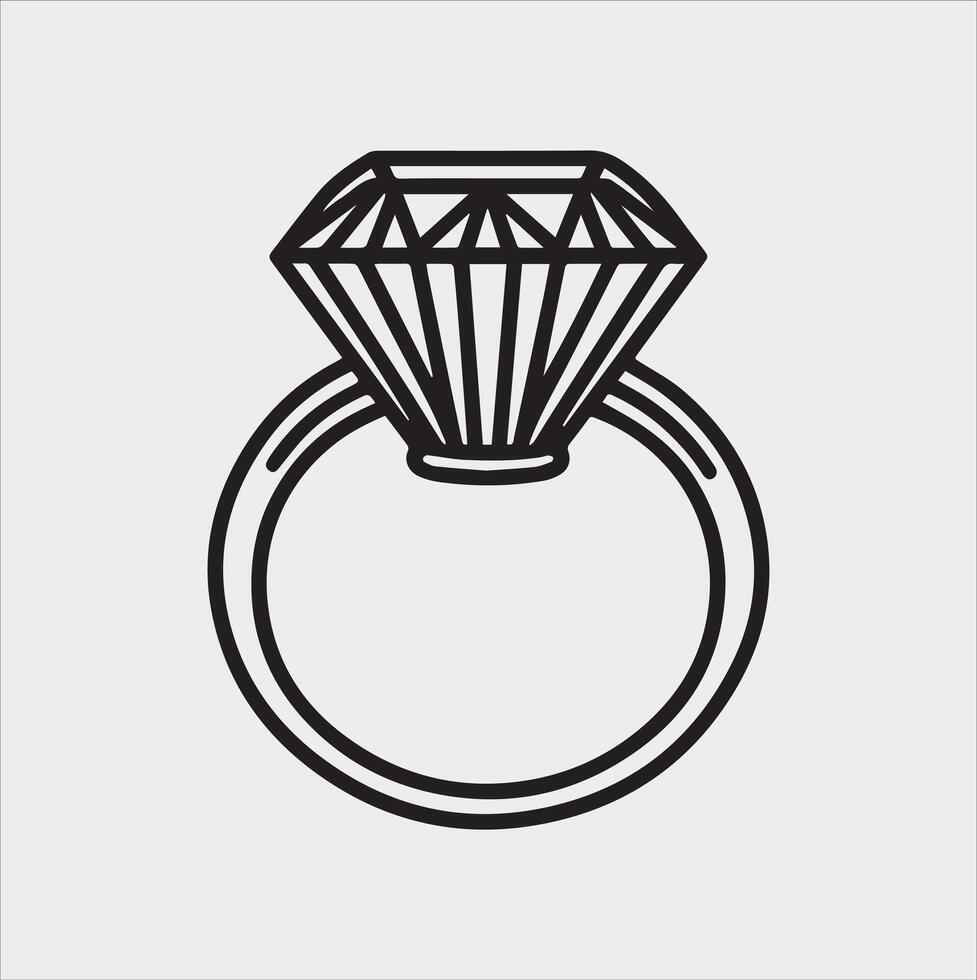 Diamond ring one line art silhouette on white background vector
