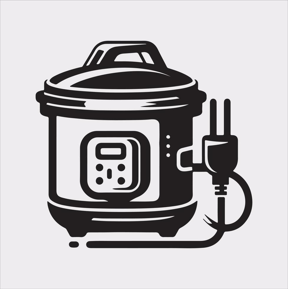 Electric pan Pressure Cooker silhouette on white background vector