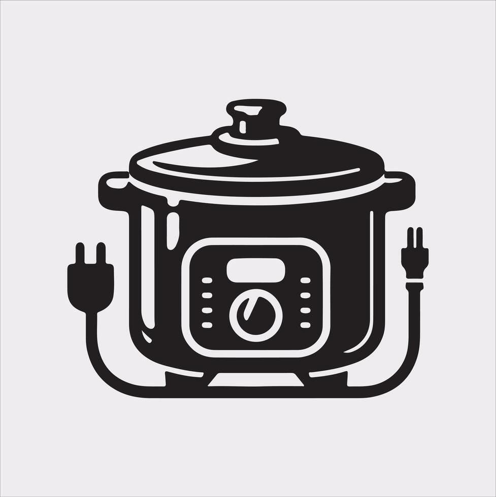 Electric pan Pressure Cooker silhouette on white background vector