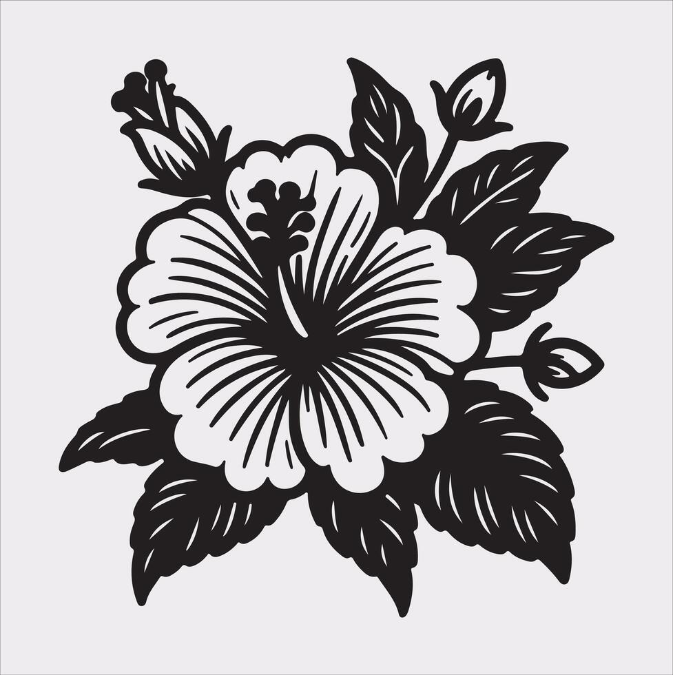 hibiscus flower line art silhouette on white background vector