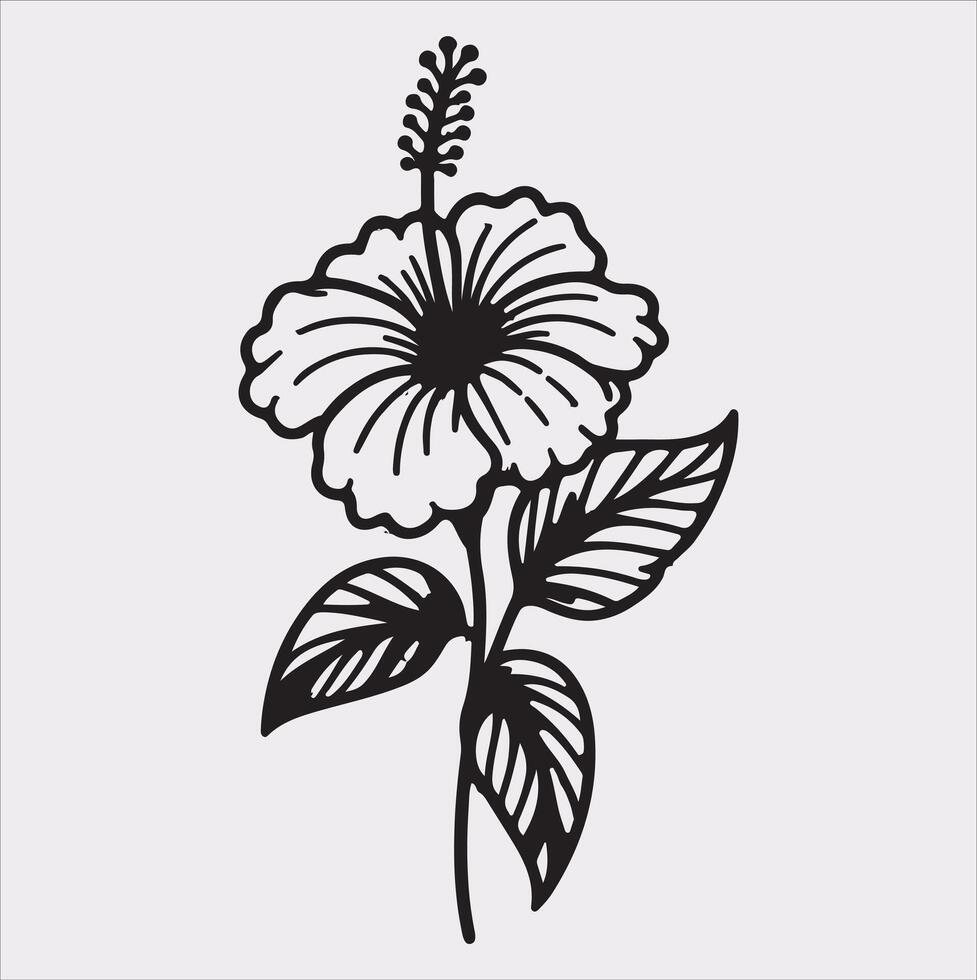 hibiscus flower line art silhouette on white background vector