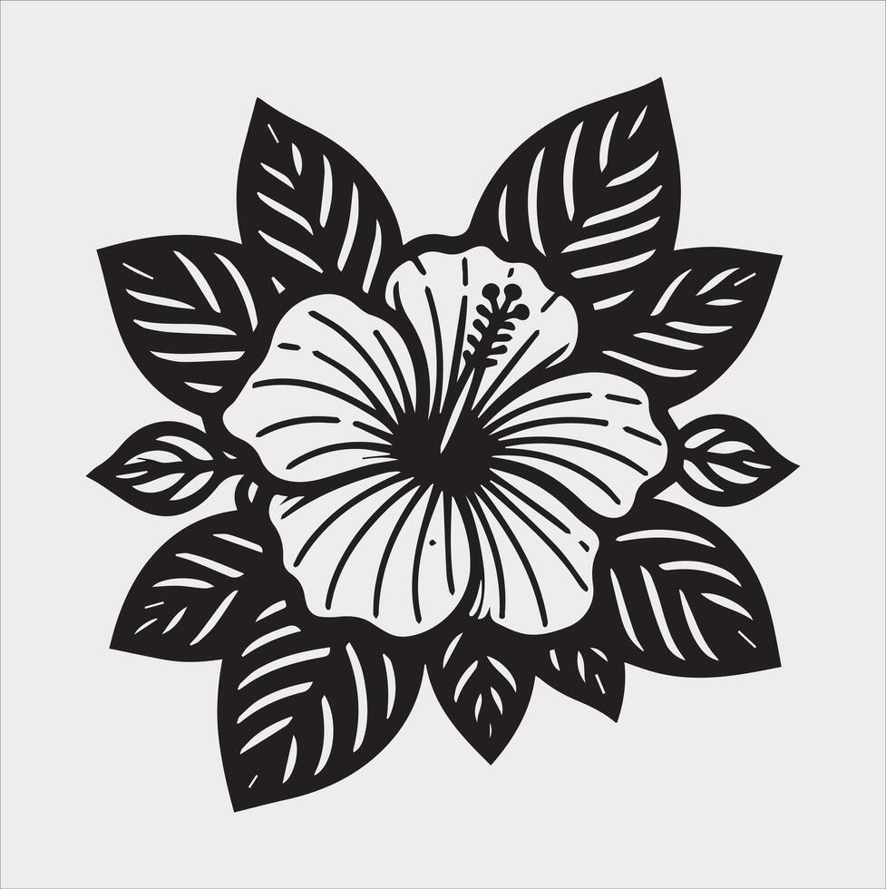 hibiscus flower line art silhouette on white background vector