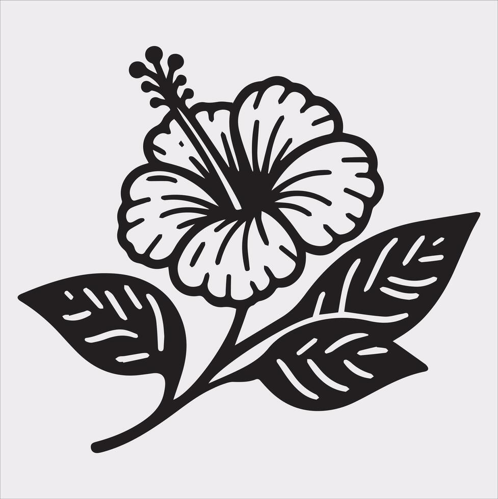 hibiscus flower line art silhouette on white background vector