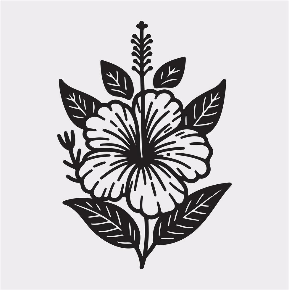 hibiscus flower line art silhouette on white background vector