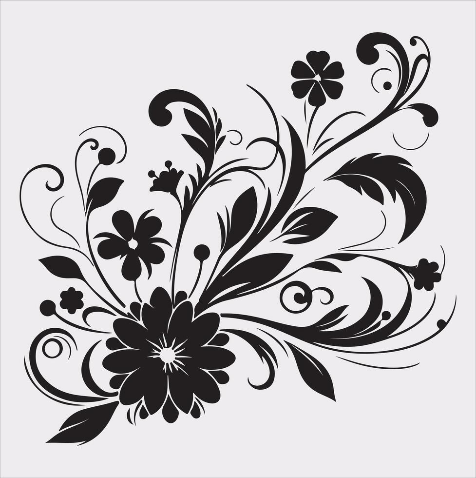 floral Art silhouette on white background vector