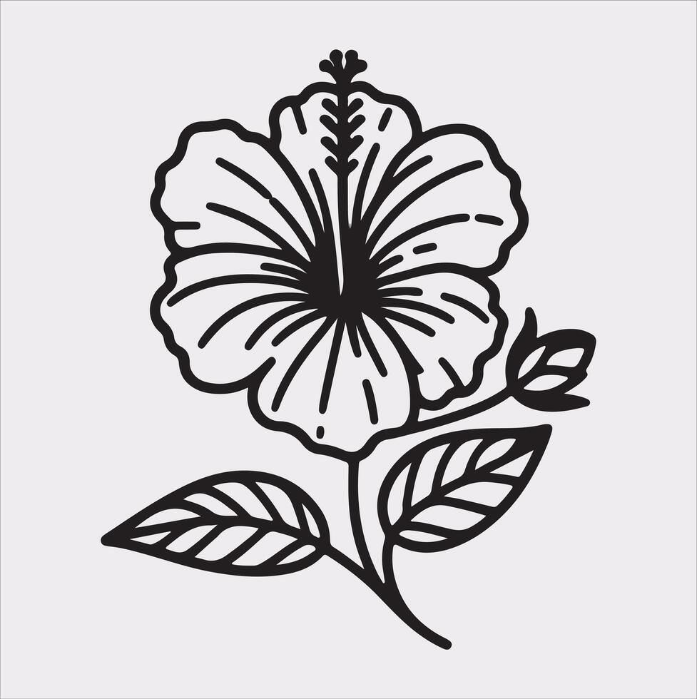 hibiscus flower line art silhouette on white background vector