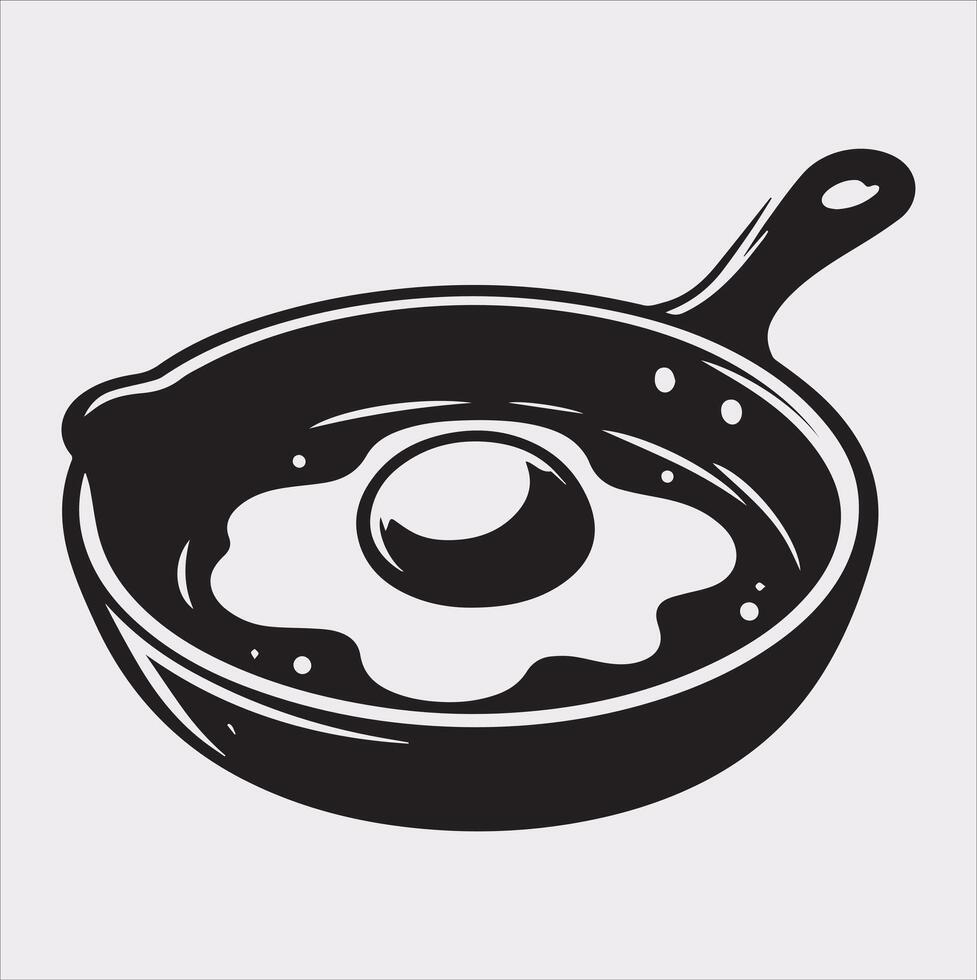 frying pan with Fried egg silhouette on white background vector