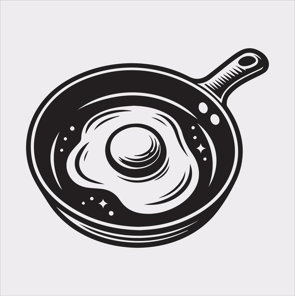 frying pan with Fried egg silhouette on white background vector