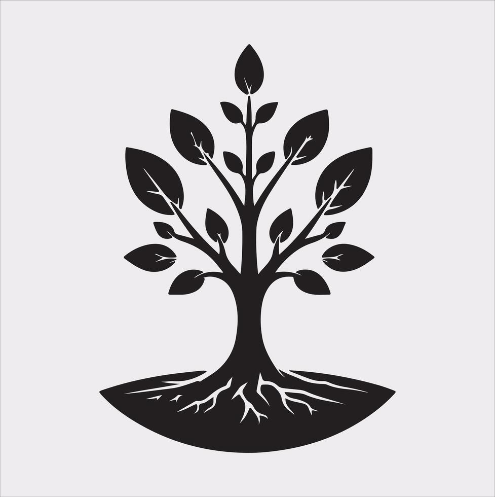 growth tree silhouette on white background vector