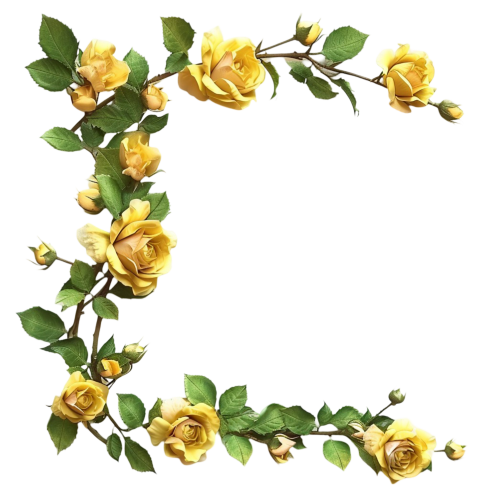 Yellow Roses Branch On a Transparent Background. png