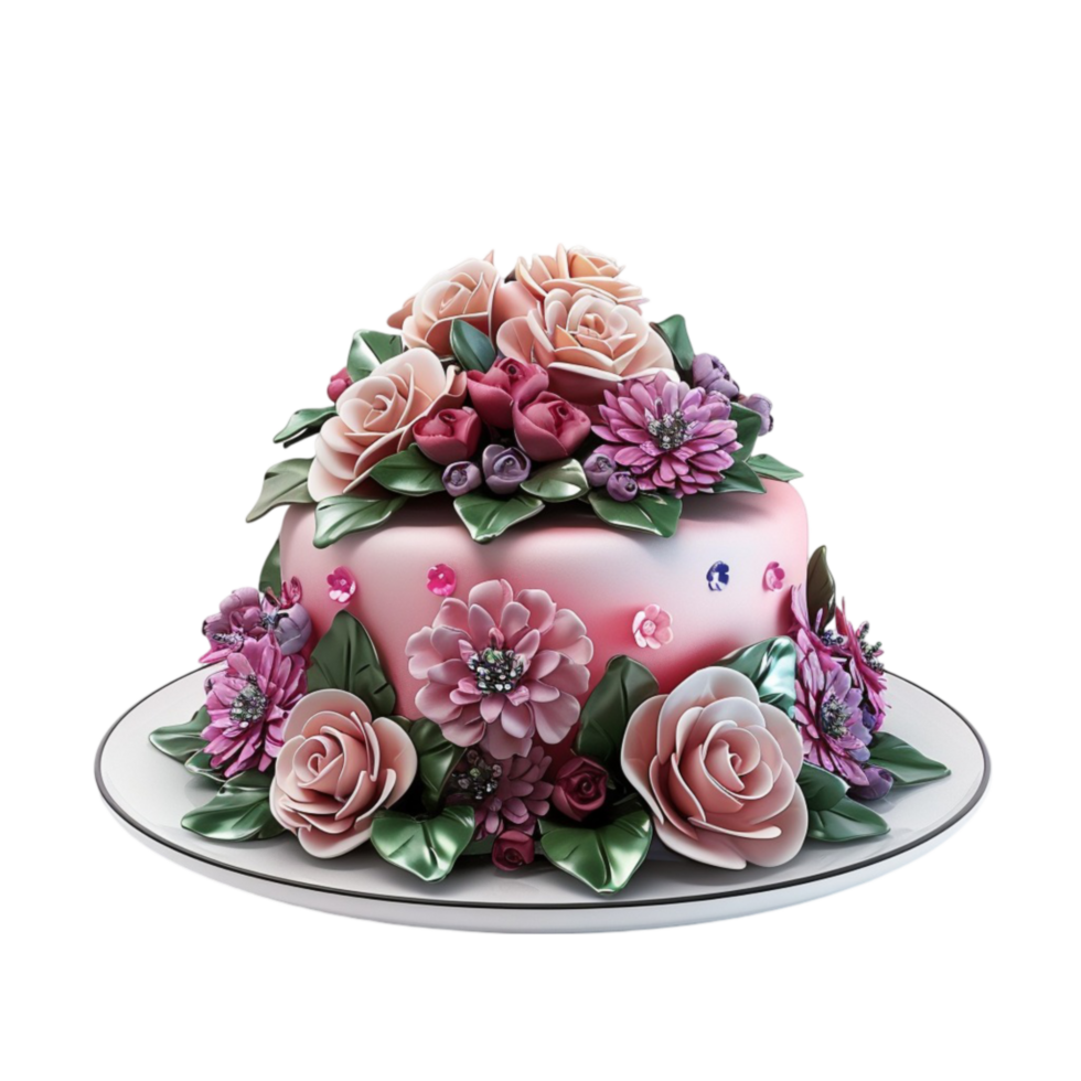 Cake With Flowers On Top On A Transparent Background. png