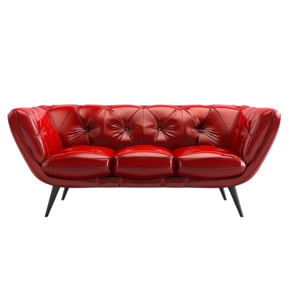 A Red Leather Sofa On A Transparent Background. png