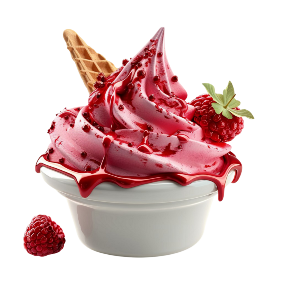 Ice Cream With Berries And Waffle Cone On Transparent Background. png