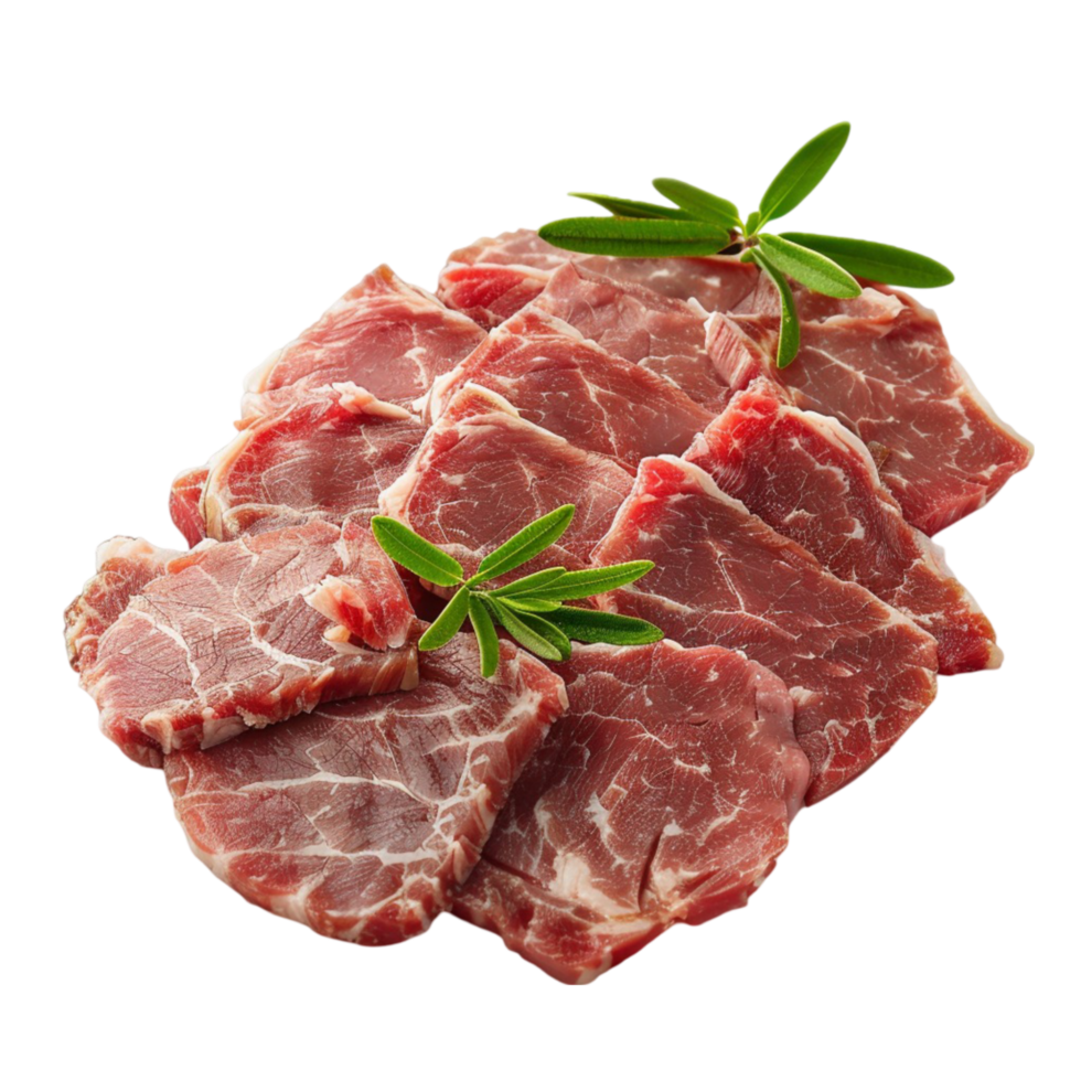 Raw Meat With Leaves On Transparent Background. png