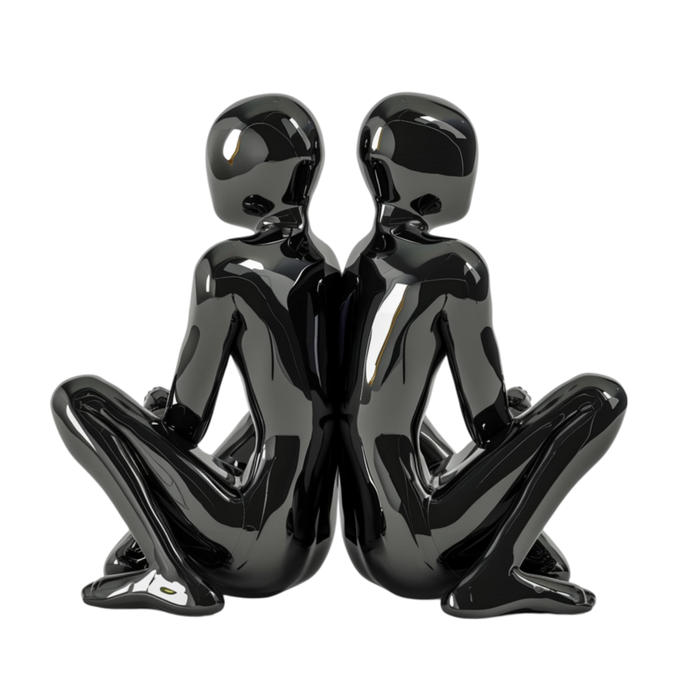 Two Black Figurines Sitting On A Transparent Background. png
