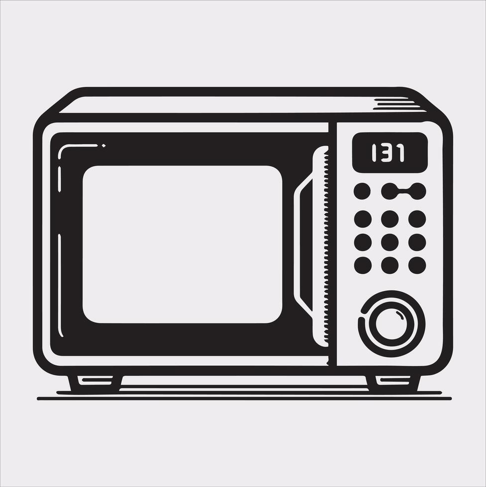 Microwave line art silhouette on white background vector