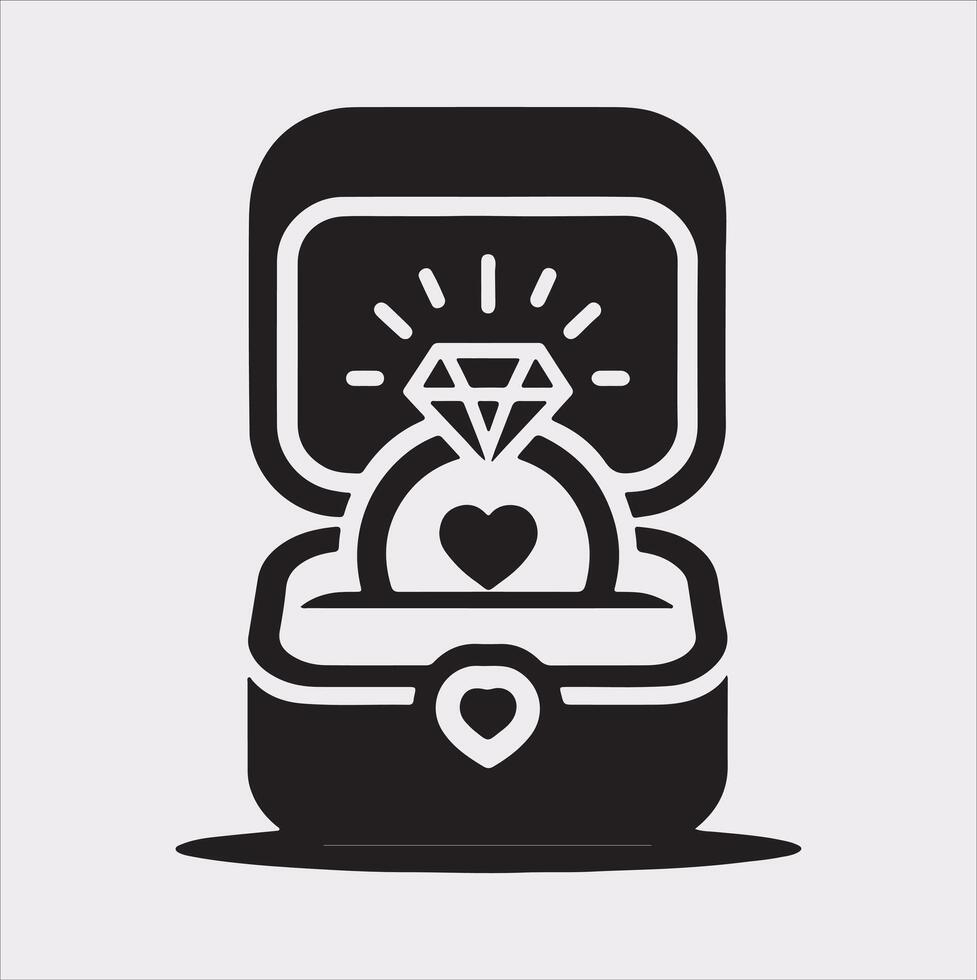 Diamond ring in gift box symbol of love, a sign of a marriage proposal. Jewelry silhouette on white background vector