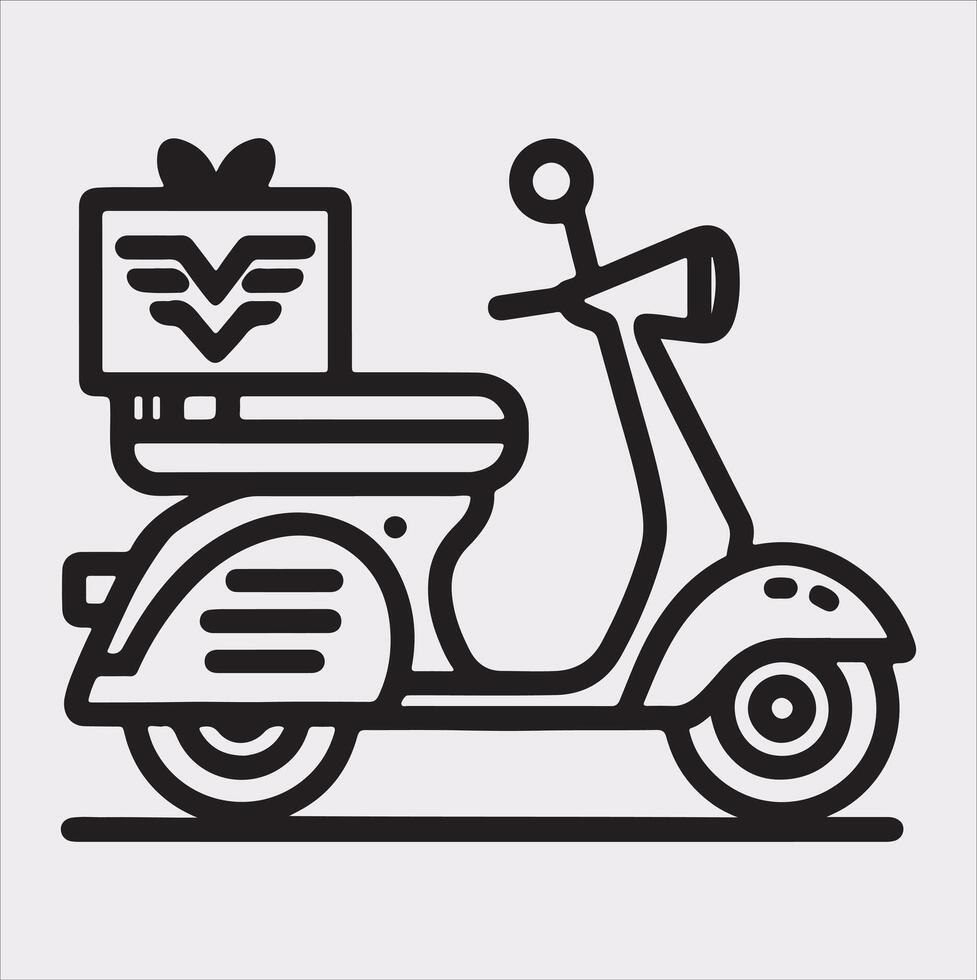 Scooter motor Courier line Art silhouette on white background vector