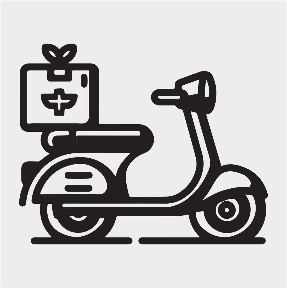 Scooter motor Courier line Art silhouette on white background vector