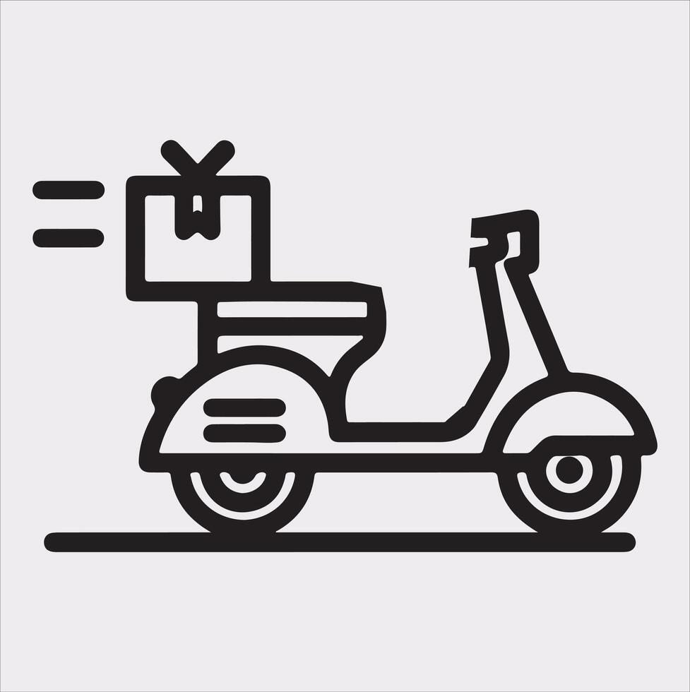 Scooter motor Courier line Art silhouette on white background vector