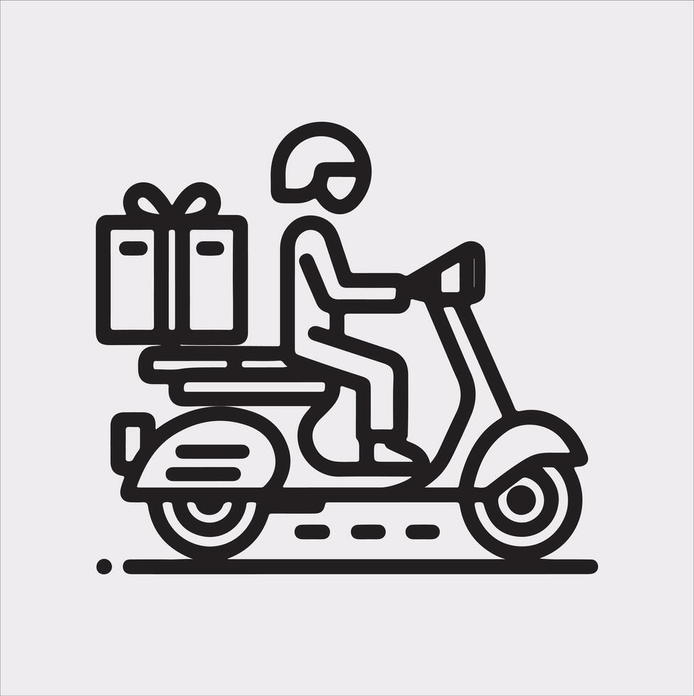 Scooter motor Courier line Art silhouette on white background vector