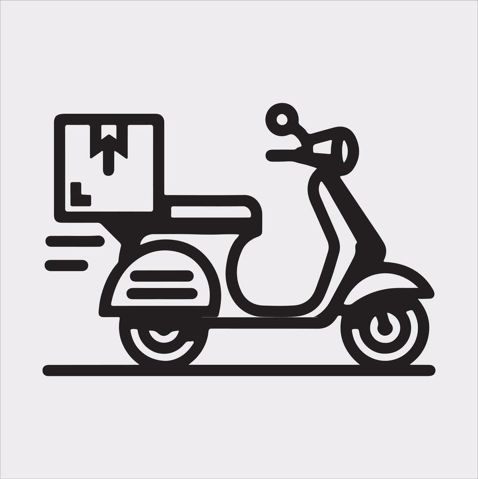 Scooter motor Courier line Art silhouette on white background vector