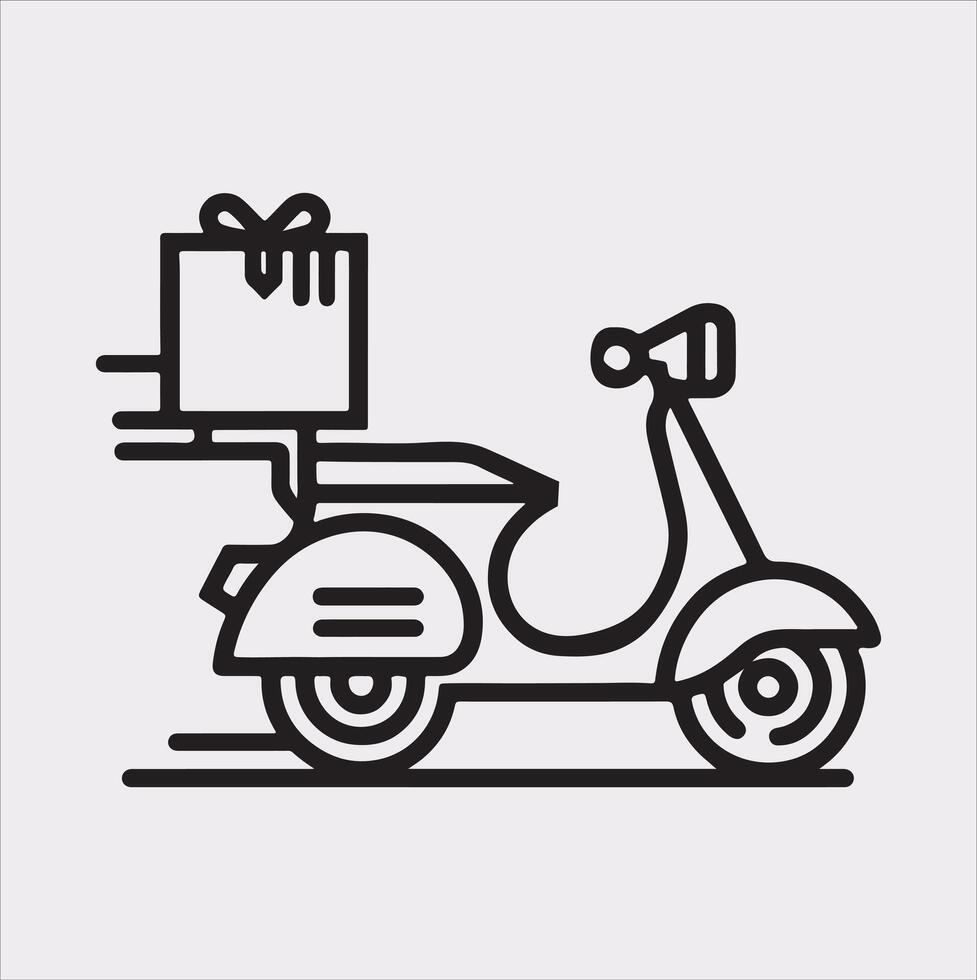 Scooter motor Courier line Art silhouette on white background vector