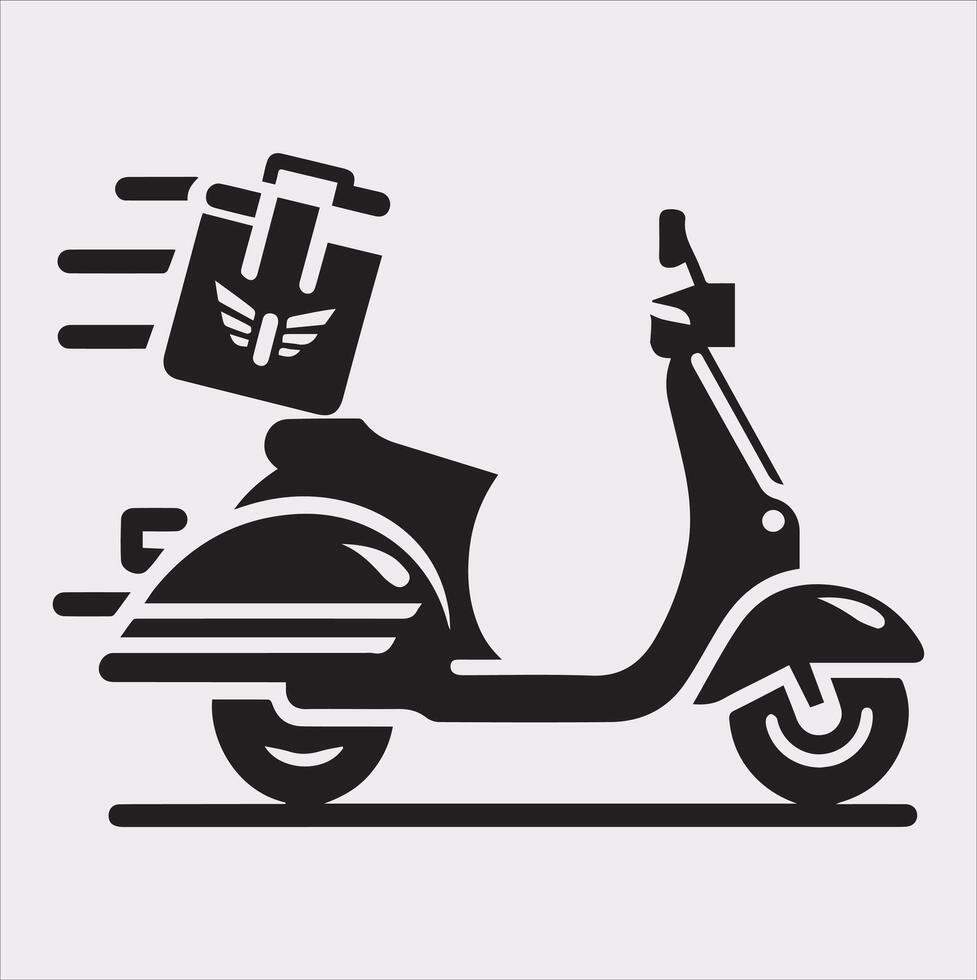 Scooter motor Courier line Art silhouette on white background vector