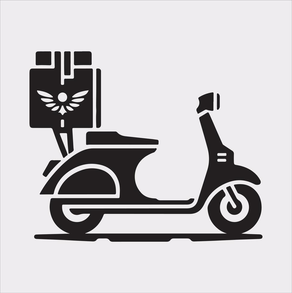 Scooter motor Courier line Art silhouette on white background vector