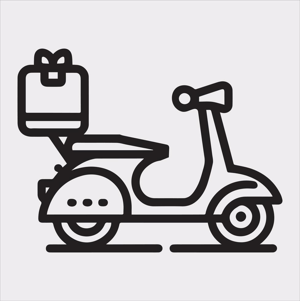 Scooter motor Courier line Art silhouette on white background vector