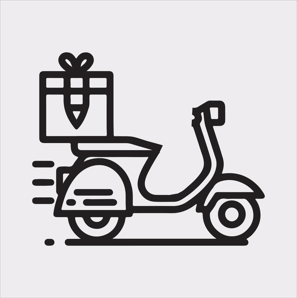 Scooter motor Courier line Art silhouette on white background vector