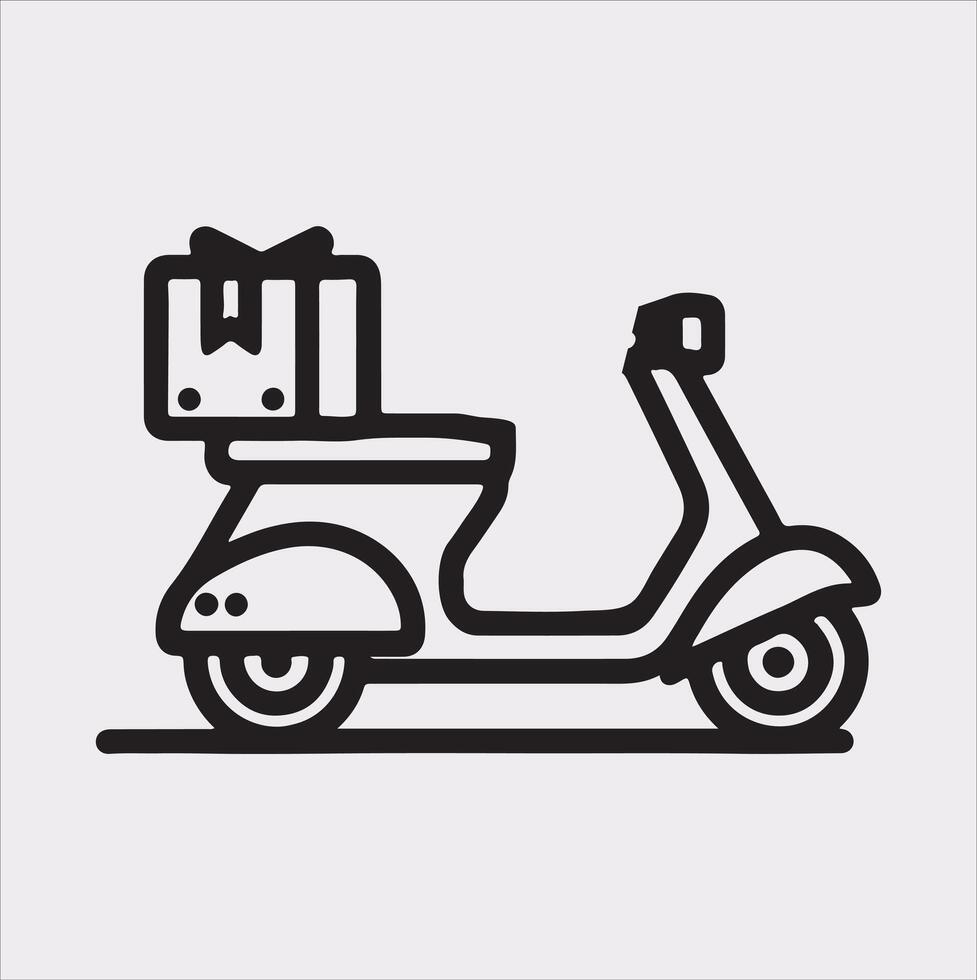 Scooter motor Courier line Art silhouette on white background vector