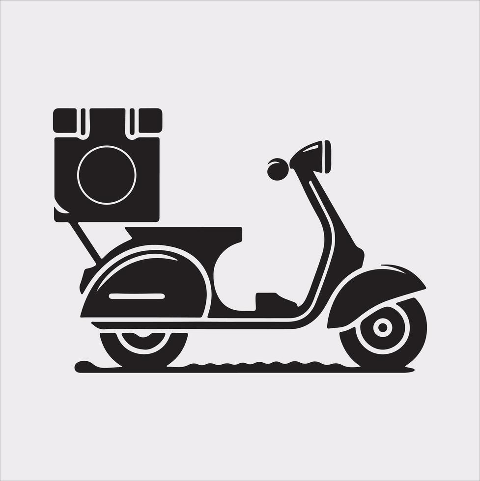 Scooter motor Courier line Art silhouette on white background vector