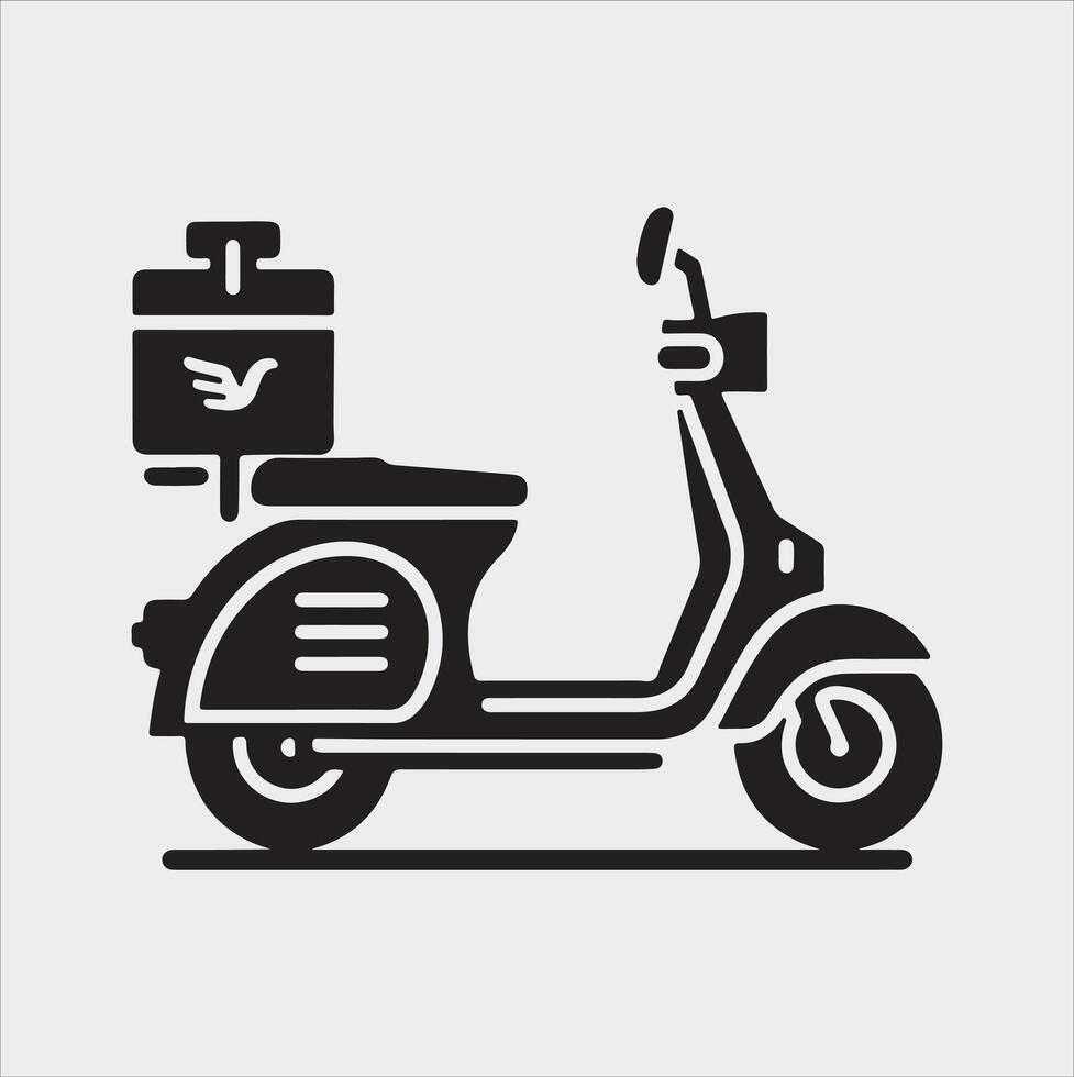 Scooter motor Courier line Art silhouette on white background vector