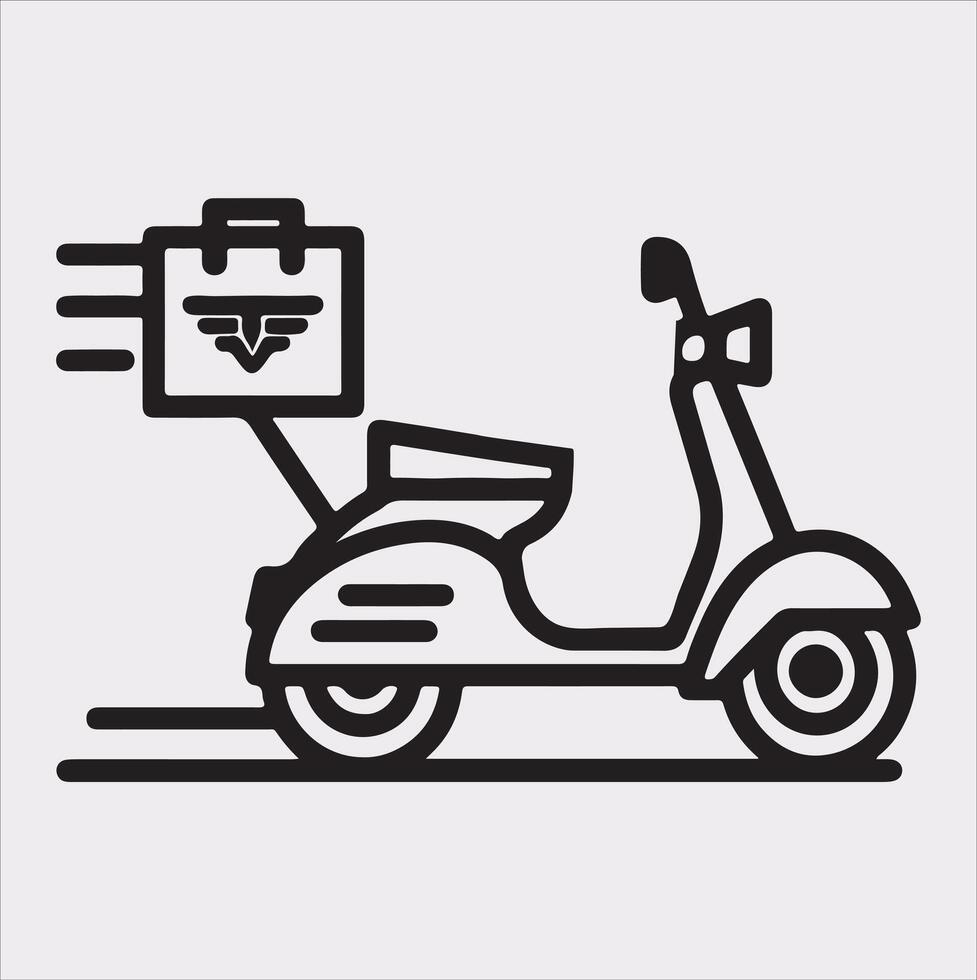 Scooter motor Courier line Art silhouette on white background vector