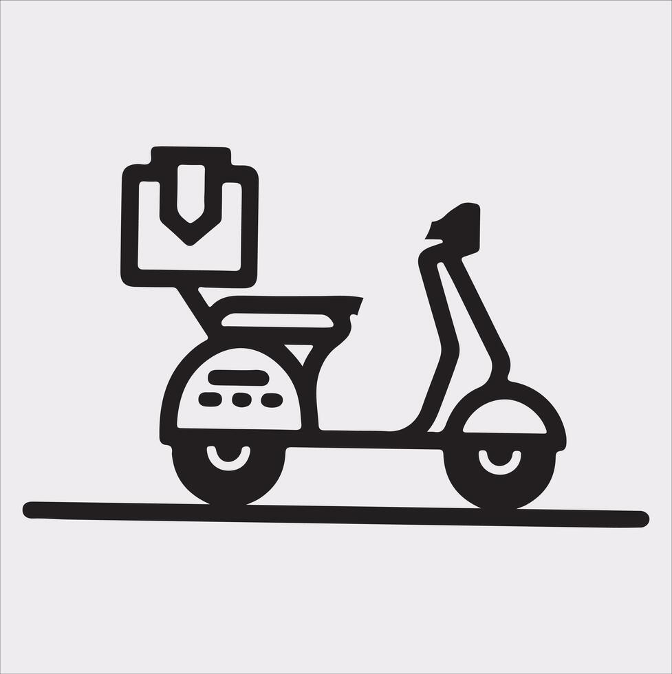 Scooter motor Courier line Art silhouette on white background vector