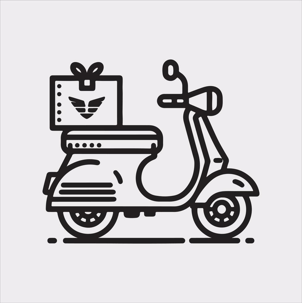 Scooter motor Courier line Art silhouette on white background vector
