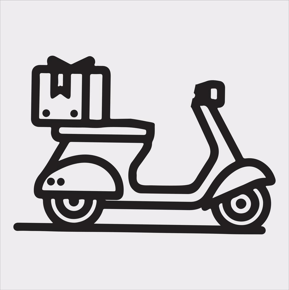 Scooter motor Courier line Art silhouette on white background vector